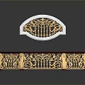 Intricate Gold And Red Carved Decorative Railing With Reflection And Silver Screen 3d model