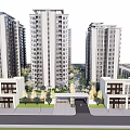 High Rise Residential Buildings With Circular Layout Green Area And Water Pool