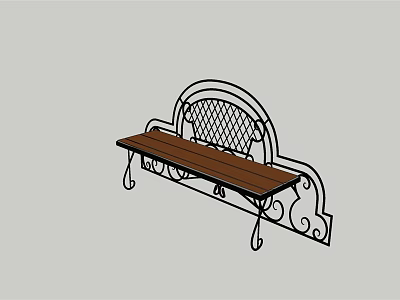 Outdoor Bench With Metal Frame Wooden Seat Decorative Lattice Backrest And Curved Accents For Garden 3d model