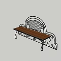 Outdoor Bench With Metal Frame Wooden Seat Decorative Lattice Backrest And Curved Accents For Garden