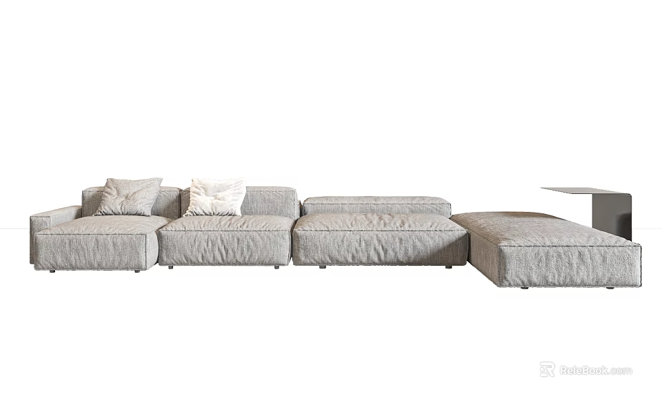 Modern Light Gray Linen Sectional Sofa With Soft Cushions And Modular Design 3d model 