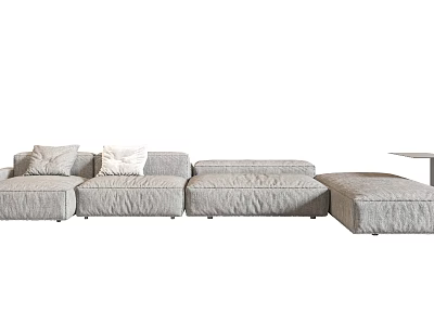 Modern Light Gray Linen Sectional Sofa With Soft Cushions And Modular Design 3d model