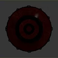 Red Circular Weapon Top With Black Mechanical Structure And Metal Design Features