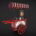 Vintage Ice Cream Cart With Red And White Striped Canopy And Red Wheels