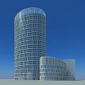 Modern Architectural Structure With Tall Cylindrical Tower Grid Facade And Circular Annexes 3d model