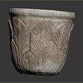 Natural Stone Flower Pot With Intricate Lotus Leaf Carvings And Textured Design