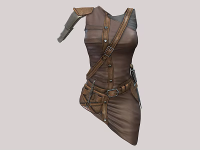 Brown Sleeveless Tactical Vest With Metal Buttons Straps And Asymmetrical Hem 3d model