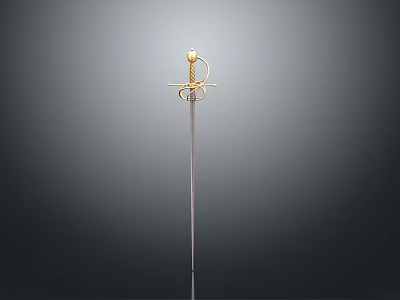 Classic Ornamental Sword With Metal Blade And Golden Hilt Spiral Design 3d model