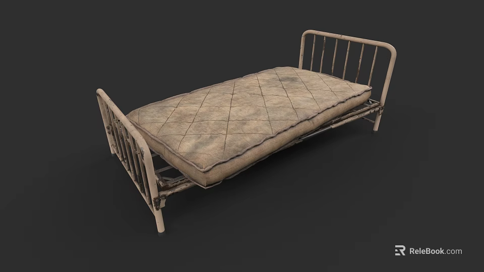 Sturdy Double Bed With Metal Frame And Durable Quilted Mattress For Bedroom 3d model 