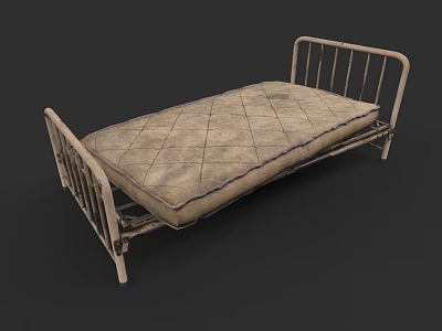 Sturdy Double Bed With Metal Frame And Durable Quilted Mattress For Bedroom 3d model