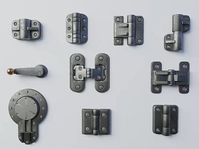 Assorted Metal Hardware Tools With Hinges Latches Brackets And Fasteners For DIY Projects 3d model