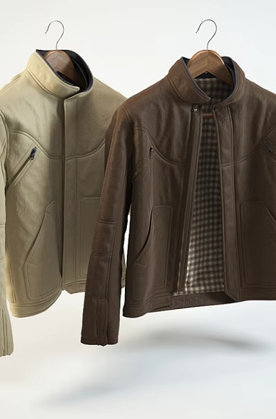 Stylish Beige And Brown Leather Jackets With Stand Collar And Pockets Design 3d model Stylish Beige And Brown Leather Jackets With Stand Collar And Pockets Design 3d model