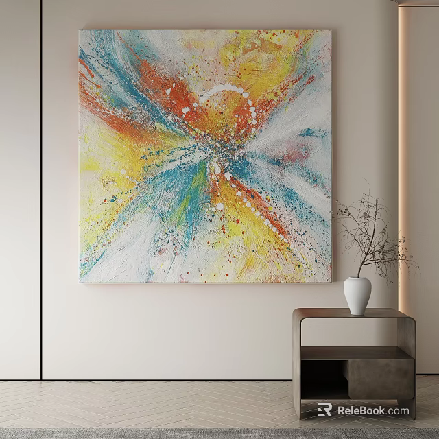 Vibrant Abstract Painting With Multicolor Splashes In Modern Room 3d model 