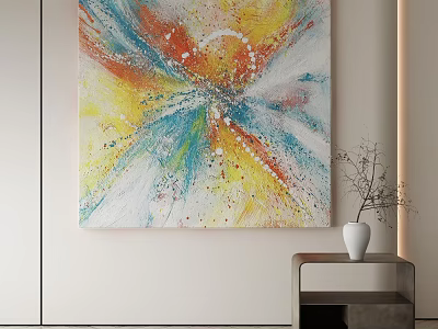 Vibrant Abstract Painting With Multicolor Splashes In Modern Room 3d model