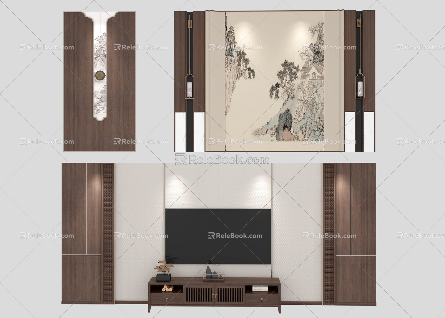 Chinese background wall combination background wall TV background wall porch background wall 3d model