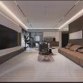 Modern Living Dining Room Interior With TV Wall Dining Table Ambient Lighting And Plants