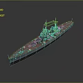 Gray Upper Red Bottom Battleship 3D Model as Water Transportation with Turrets and Mast
