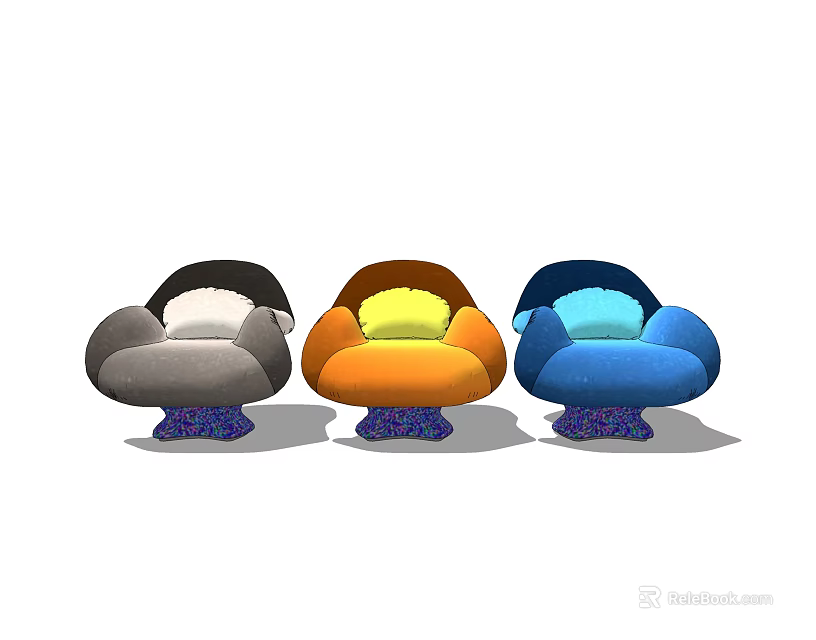 Modern Gray Orange Blue Cloud Shaped Single Sofa With Rounded Design 3d model