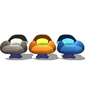Modern Gray Orange Blue Cloud Shaped Single Sofa With Rounded Design 3d model