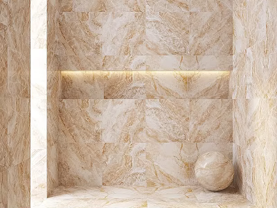 Built in Marble Niche With Beige Wall Circular Decorative Sphere And LED Lighting 3d model
