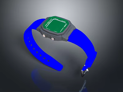 Blue Strap Watch With Green Digital Display And Secure Buckle Design 3d model