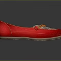 Red Flat Shoes With Colorful Patterns And Gold Chain Decoration 3d model
