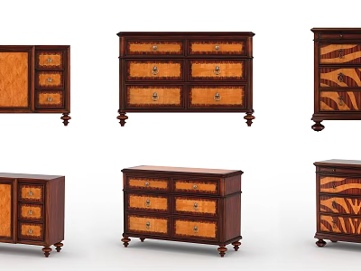 Various Wooden Dressers With Intricate Patterns Multiple Drawers And Classic Legs 3d model
