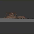 Detailed 3D Wooden Terrain Model With Carved Structures And Textured Base