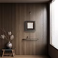 Elegant Interior Design With Wooden Wall Art Vase And Window Blinds