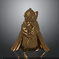 Old Man Bearded Golden Statue With Cloak Holding Staff Shiny Surface On Dark Background