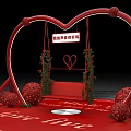 Romantic Decorative Vinyl Record With Red Heart Love Five Text And Ribbons