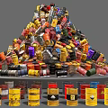 Colorful Industrial Barrels Stacked in Pyramid Shape With Yellow Drums