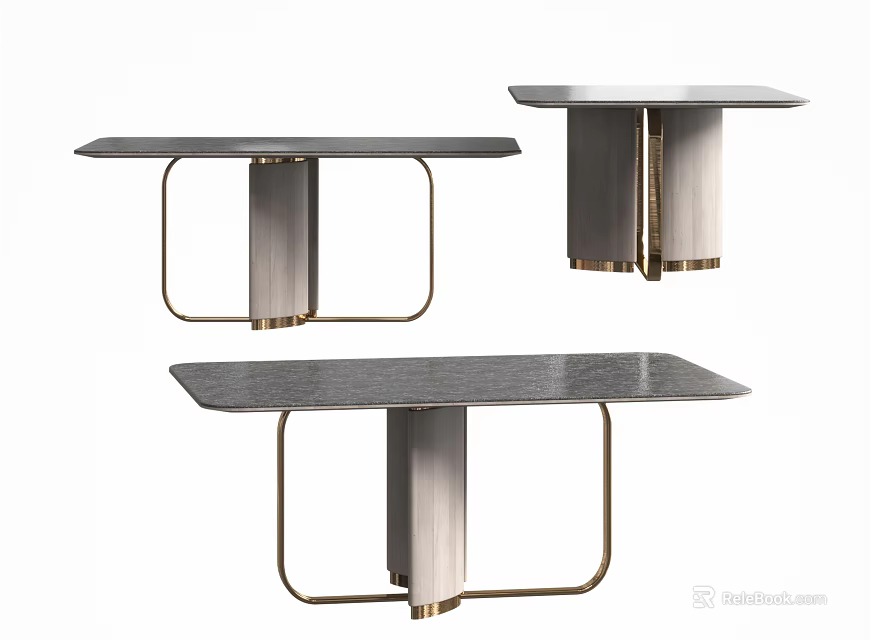 Three Modern Coffee Tables With Metal Frame And Sleek Dark Tabletop Design 3d model
