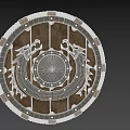 Medieval Wooden Shield With Dragon Carvings Metal Decorations Central Metal Disc And Rope Edge