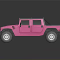 Bright Pink Off Road Convertible Vehicle With Black Roof Rack And Large Tires