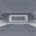Futuristic Gray Tone Space With Circular Light Strips And Multi Layer Nested Rectangular Structures