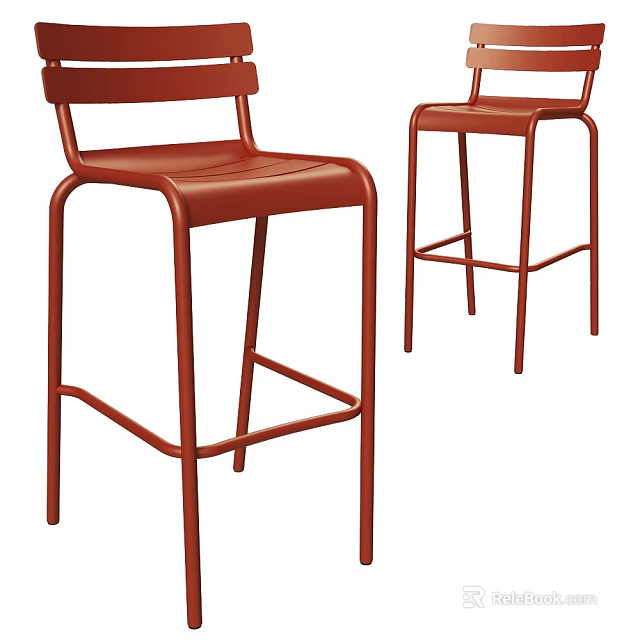 Stylish Red Bar Stools With Metal Frame For Modern Kitchen Counter 3d model