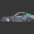 Turquoise Custom Race Car With Exposed Engine And Oversized Wheels 3d model