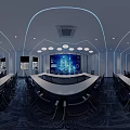 Modern Bright Conference Room With Long Meeting Table Large Digital Screen And Comfortable Office Chairs