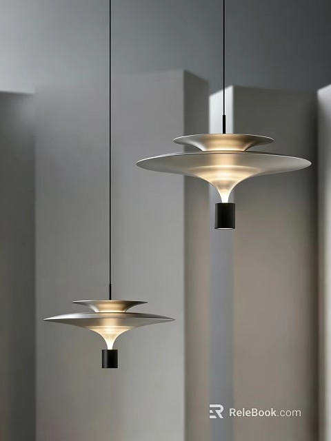 Modern Pendant Lights With Layered Disc Design And Warm Glow On Gray Wall 3d model 