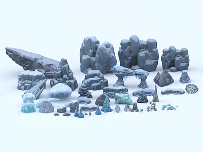 Scenery Building Rock Elements With Various Shapes And Stacked Icy Stone Structures 3d model