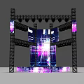 Stage Setup Black Truss Purple Blue Lighting Lightning Pattern Backdrop And WHERE WE ARE Text 3d model