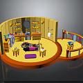 Vibrant Children's Playroom Interior With Toys Shelves Mirror And Round Design