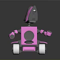 Cute Pink Cartoon Robot With Square Body White Wheels And Black Details