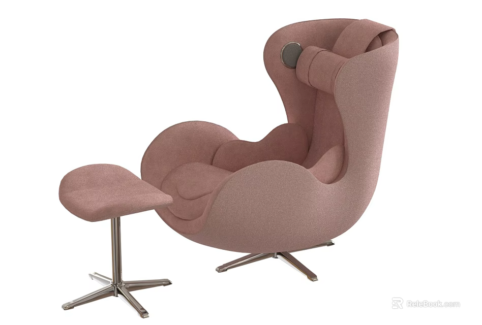 Pink Single Sofa With Curved Design And Ottoman Stool On Metal Legs 3d model 