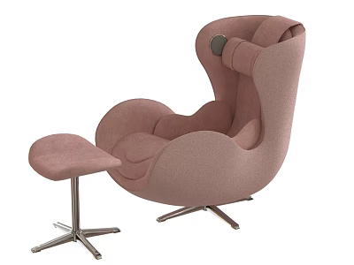 Pink Single Sofa With Curved Design And Ottoman Stool On Metal Legs 3d model