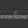 3D Model Fence Components With Stone Pillars And Metal Railings Structure 3d model