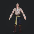 Fantasy Elf Character With Long Hair Beige Shirt Dark Pants Yellow Belt And Brown Boots