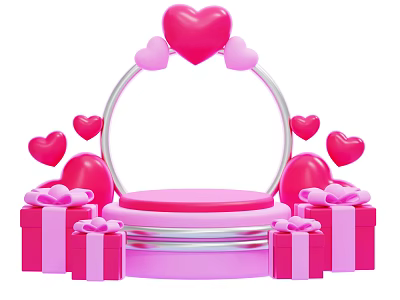 Pink Ornament Decoration Set With Circular Ring Pink Hearts And Gift Boxes 3d model