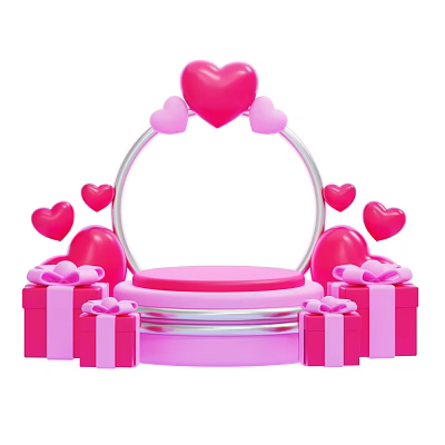 Pink Ornament Decoration Set With Circular Ring Pink Hearts And Gift Boxes 3d model